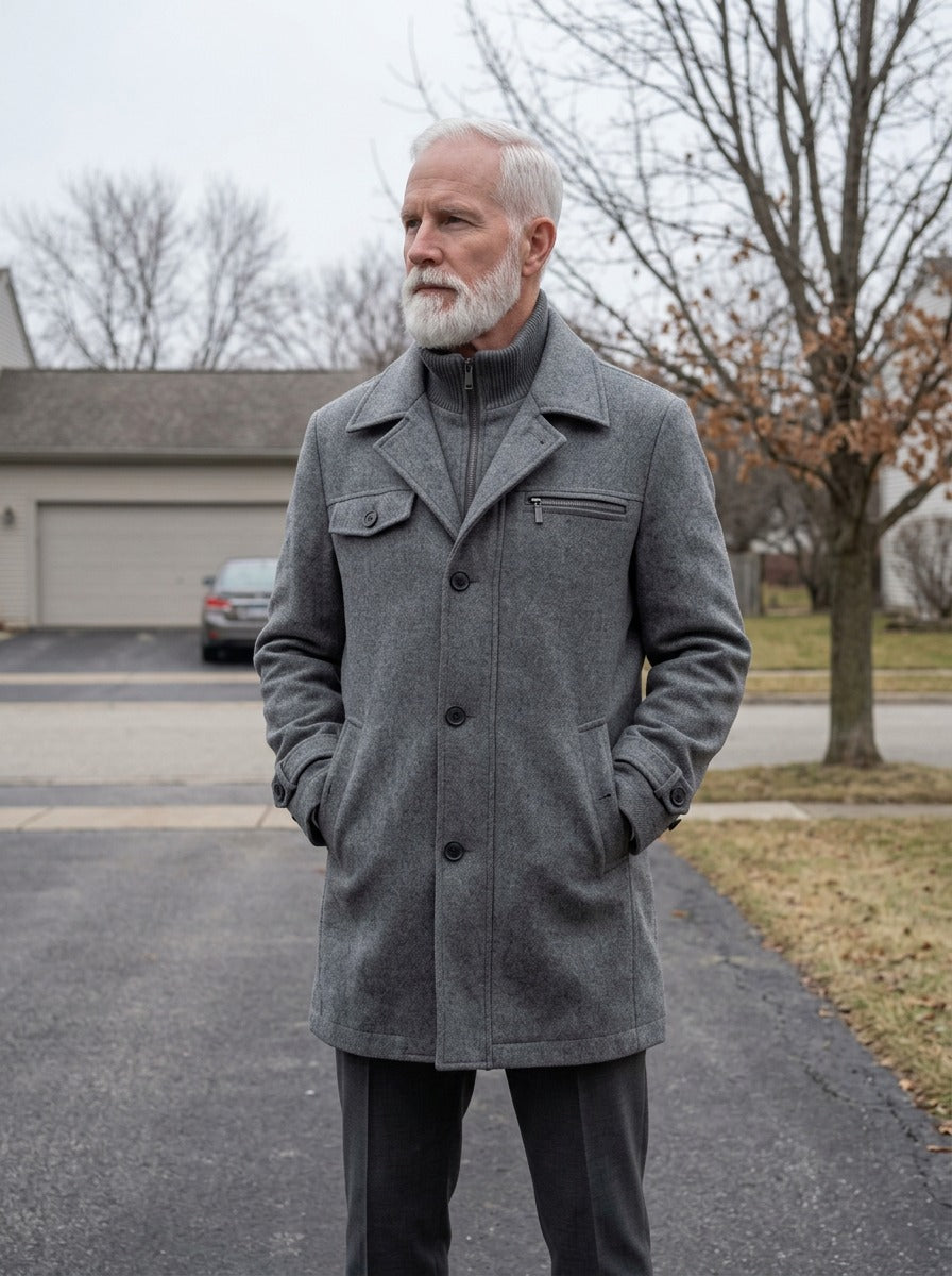 Nathan winter coat in Grey, lifestyle, Gentlemens Manor