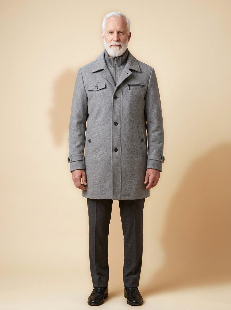 Nathan winter coat in Grey, studio, Gentlemens Manor