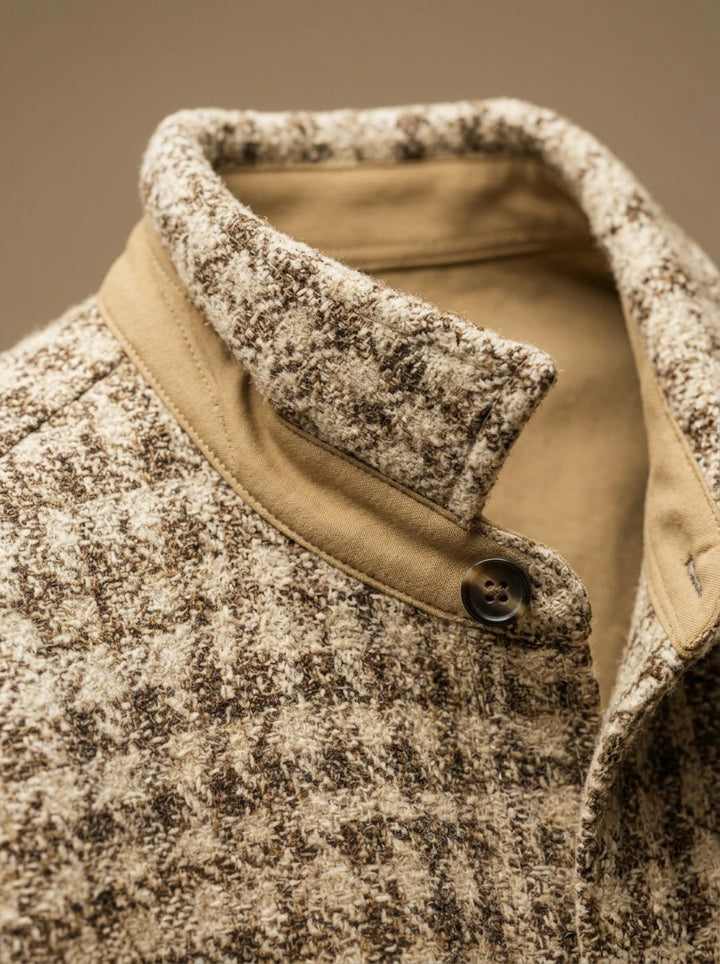 Newbury houndstooth wool shirt jacket, fabric close up, Gentlemens Manor