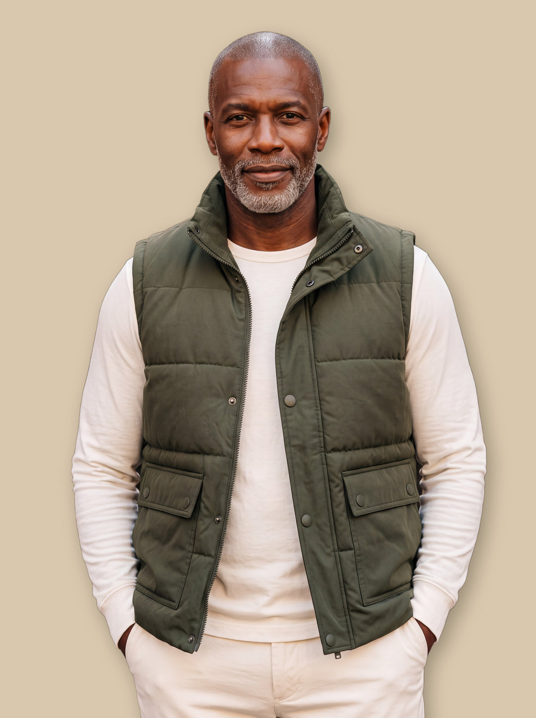 Nigel vest in Olive, studio - Gentlemens Manor