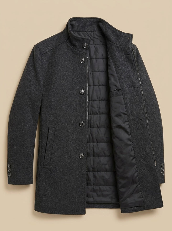 Norcross overcoat in Charcoal, inside view, Gentlemens Manor