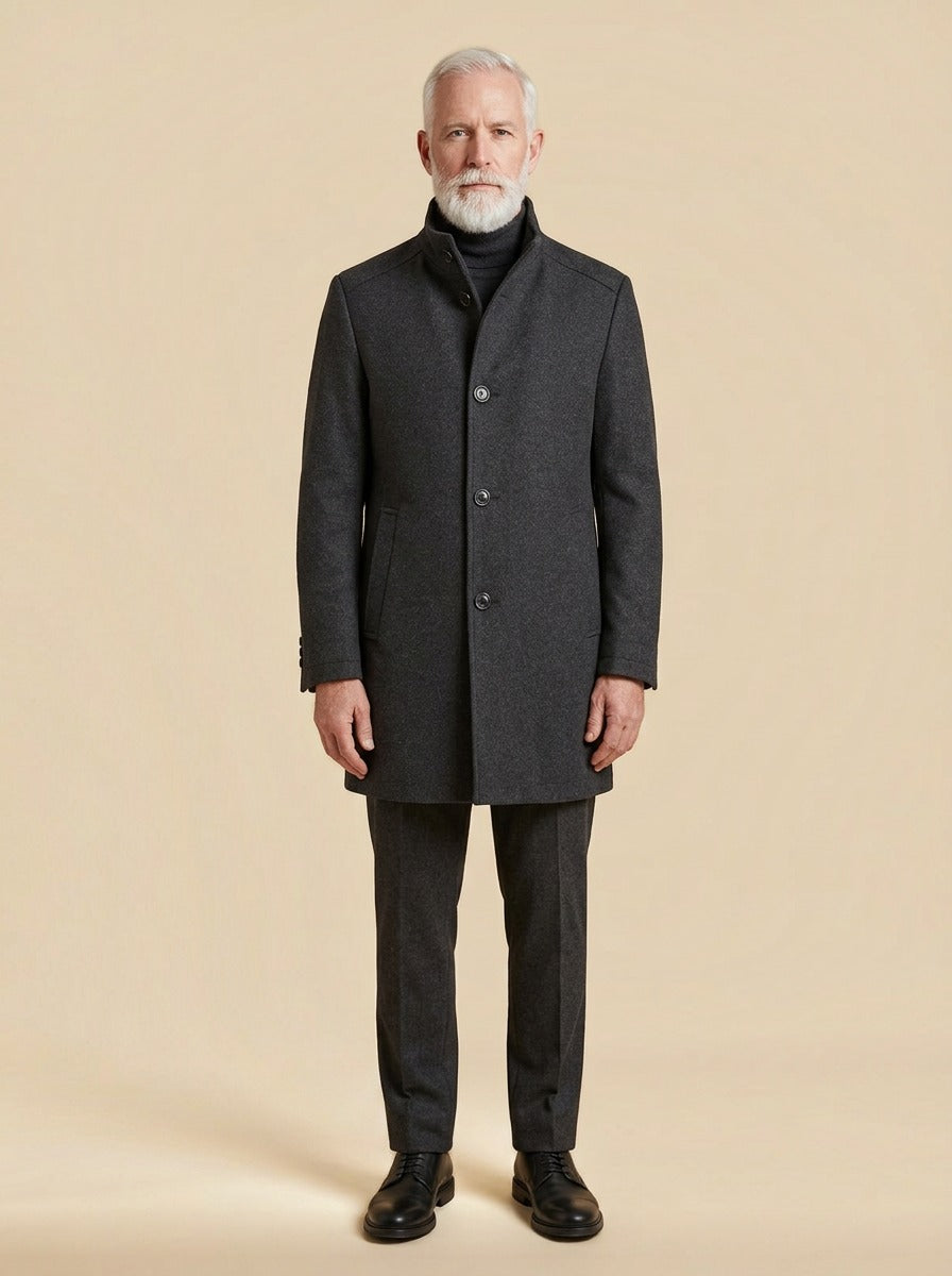 Norcross overcoat in Charcoal, studio, Gentlemens Manor