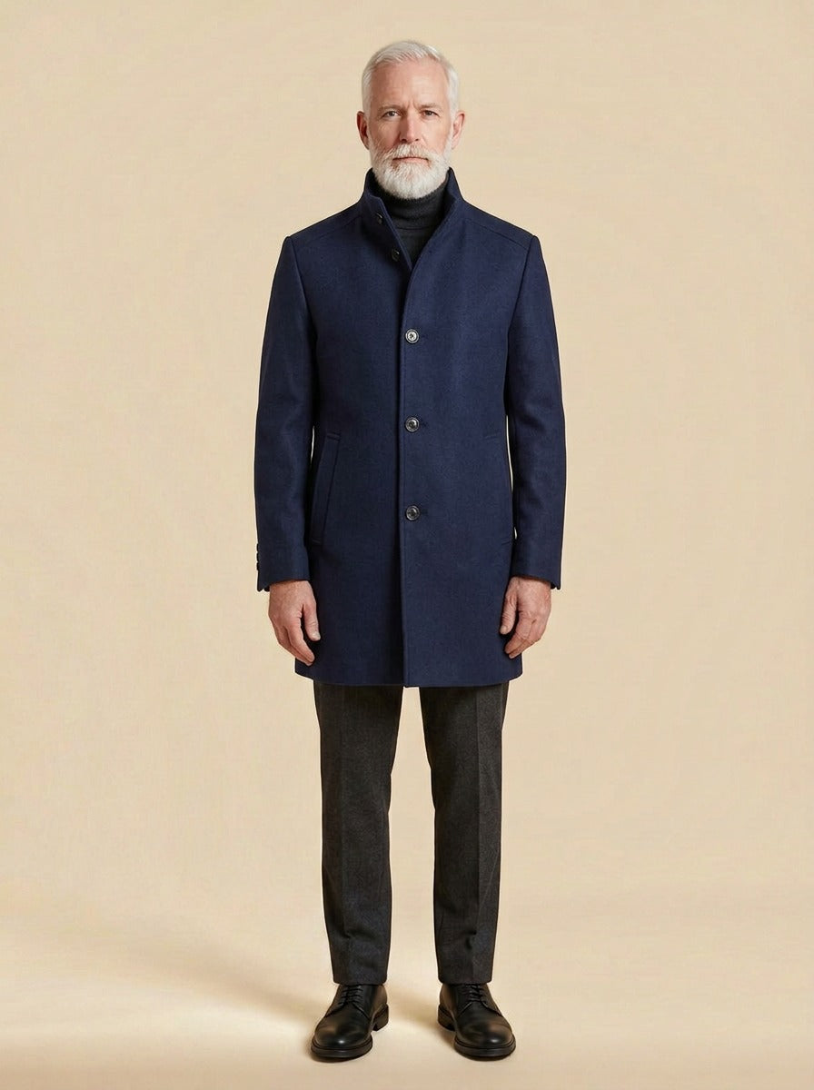Norcross overcoat in Navy, studio, Gentlemens Manor