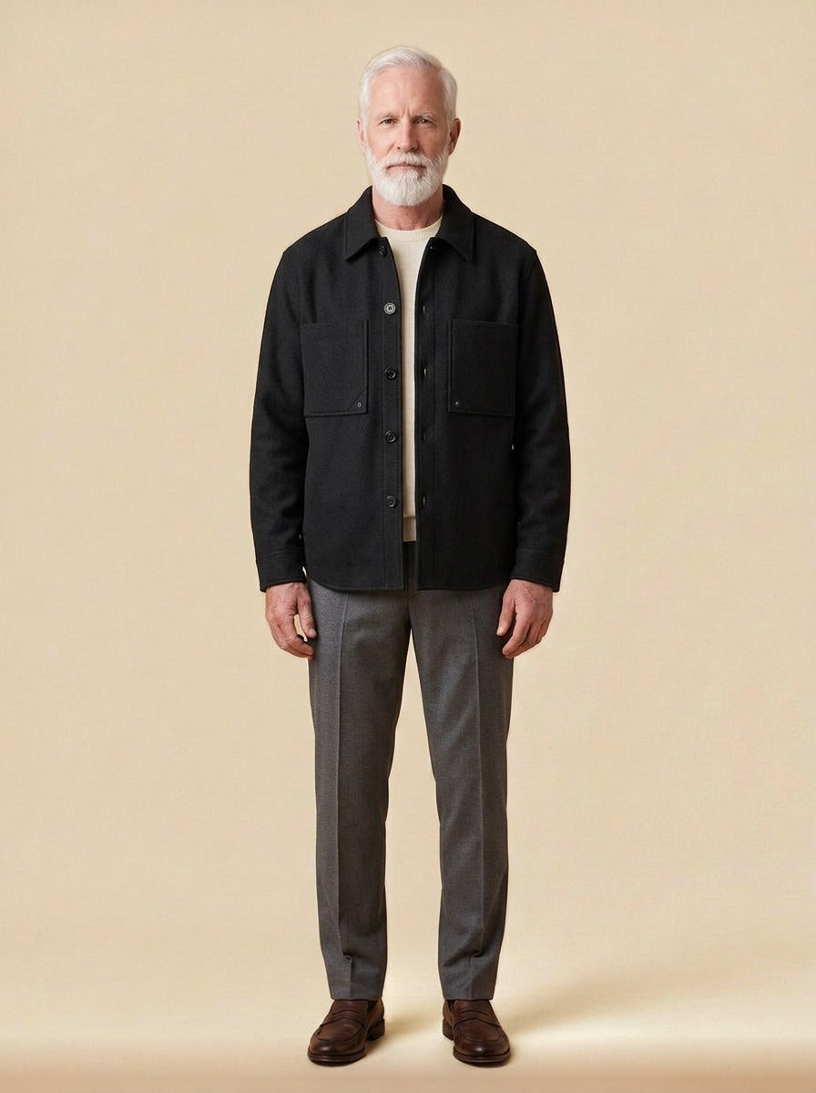 Northcott wool blend shirt jacket in Black, studio, Gentlemens Manor
