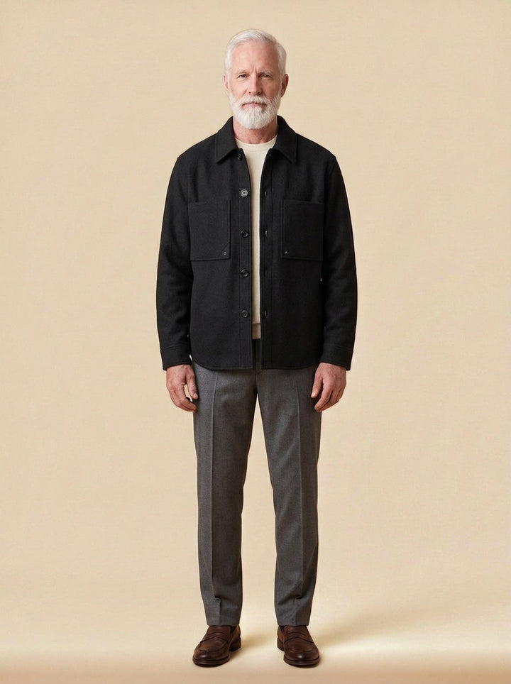 Northcott wool blend shirt jacket in Black, studio, Gentlemens Manor