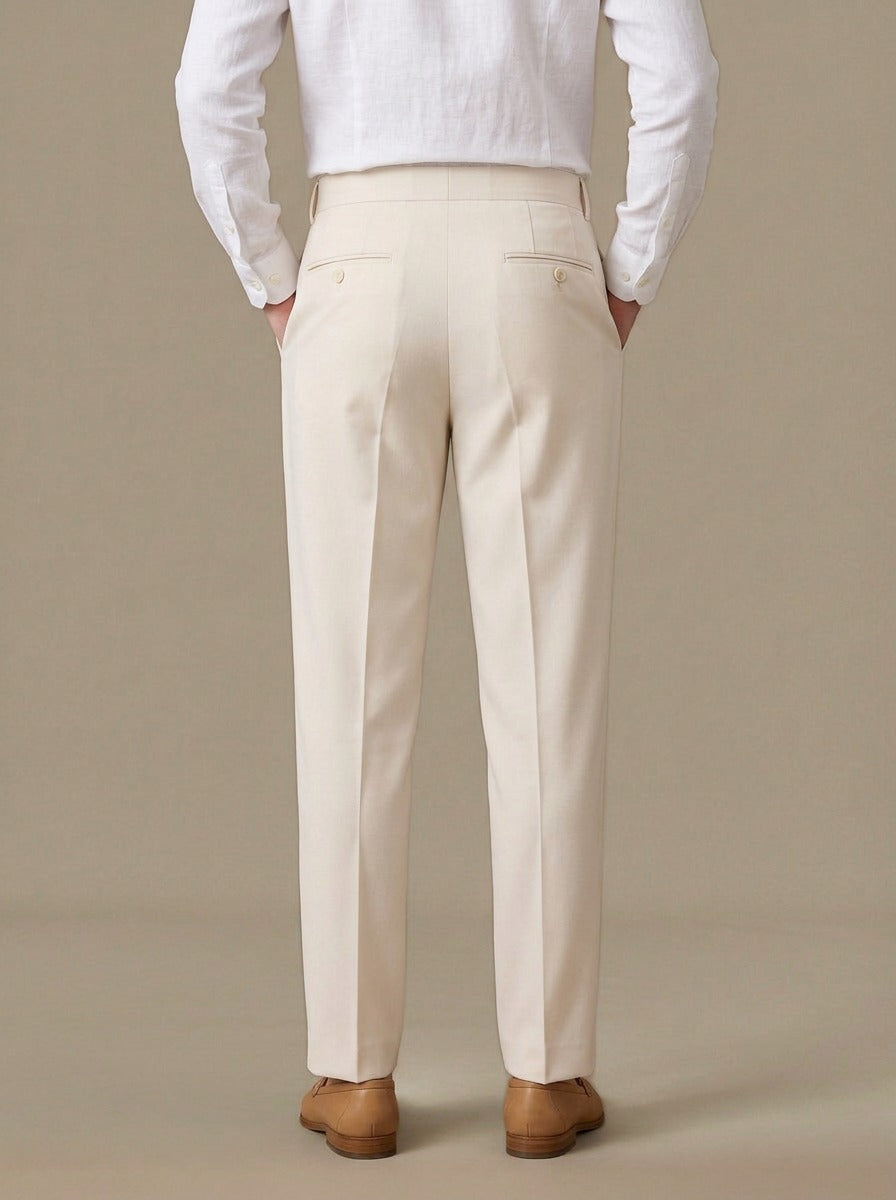 Oakes pleated trousers in Cream, back view, Gentlemens Manor