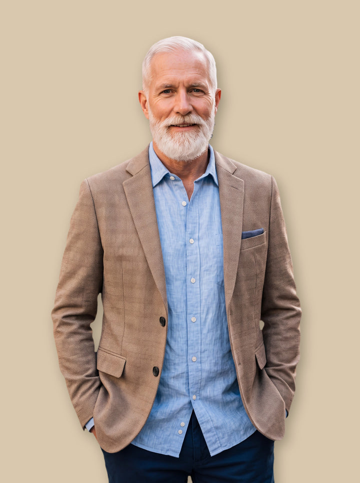 Oakley blazer suit in Sand, studio - Gentlemens Manor