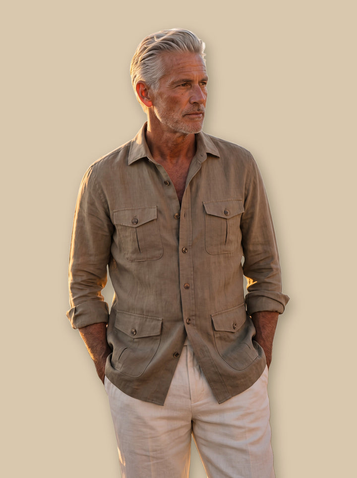 Ogden linen shirt in Brown, studio - Gentlemens Manor