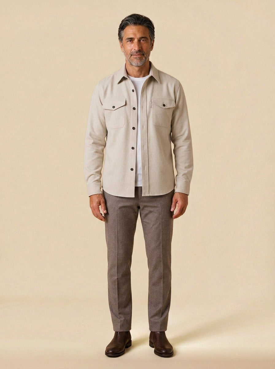 Osborne brushed overshirt in Beige, studio, Gentlemens Manor