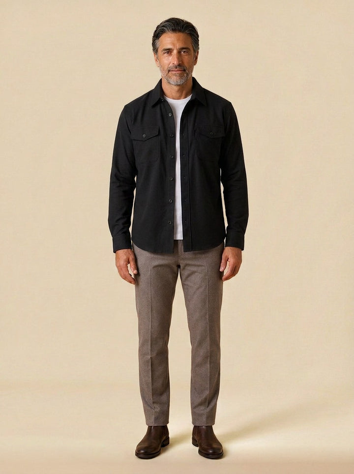 Osborne brushed overshirt in Black, studio, Gentlemens Manor