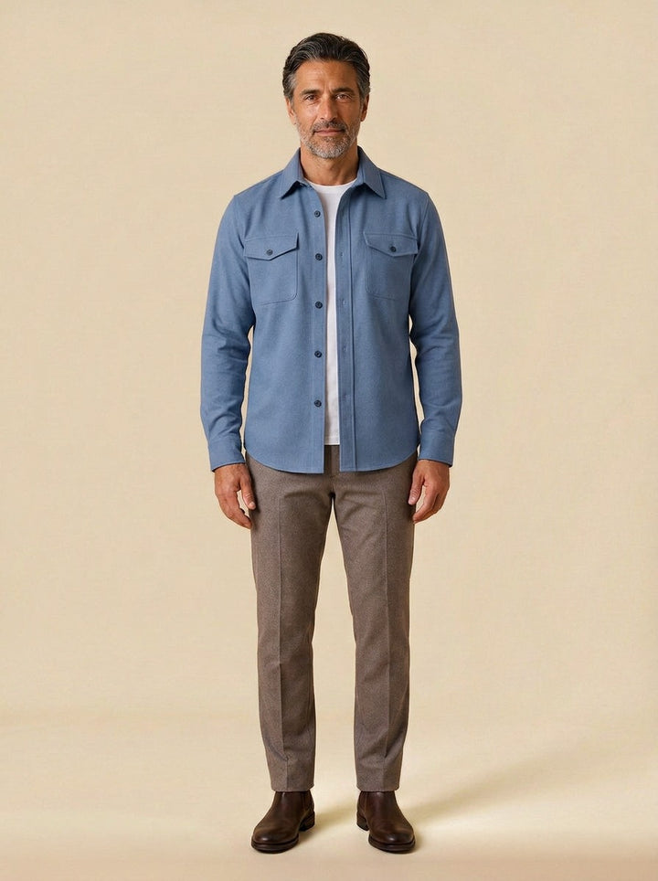 Osborne brushed overshirt in Blue, studio, Gentlemens Manor
