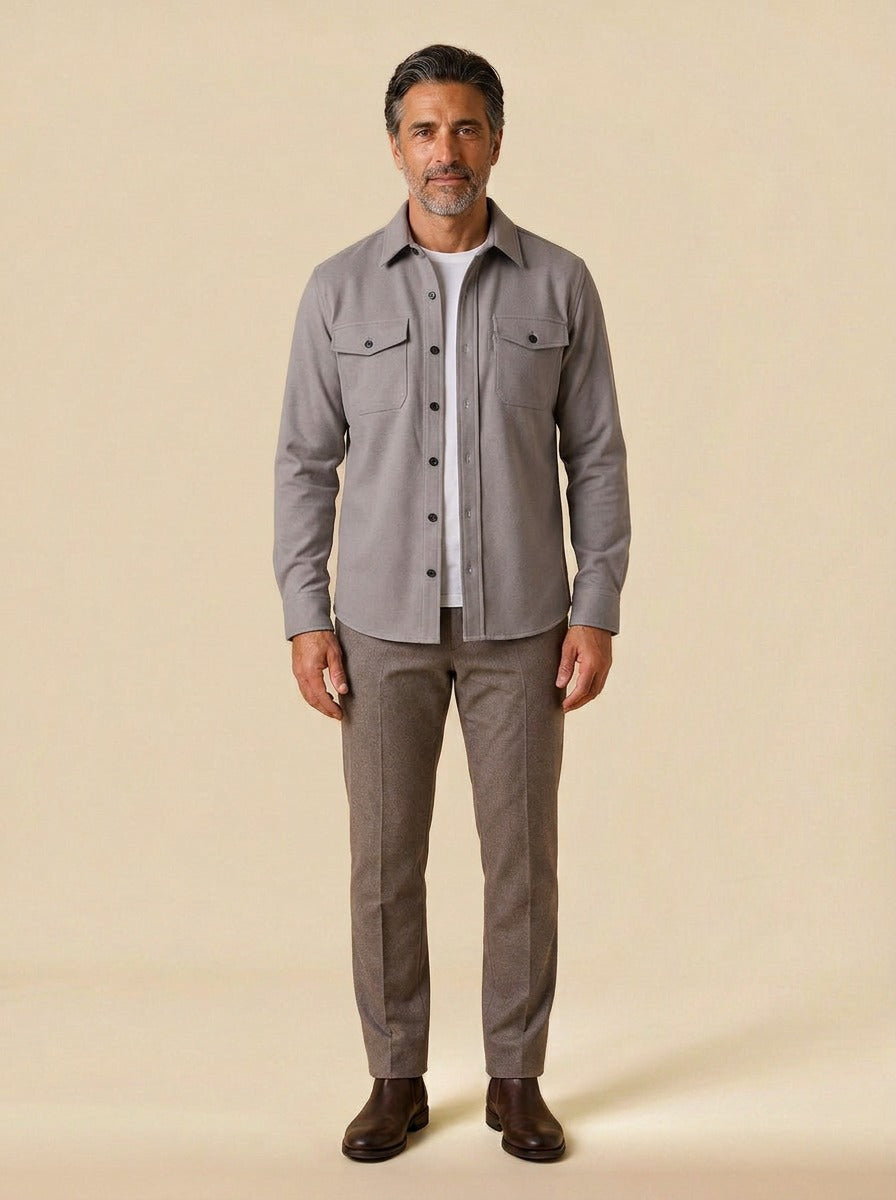 Osborne brushed overshirt in Grey, studio, Gentlemens Manor