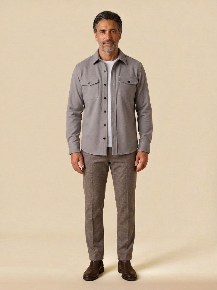 Osborne brushed overshirt in Grey, studio, Gentlemens Manor