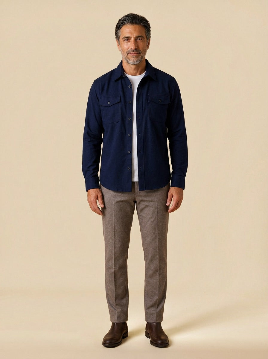 Osborne brushed overshirt in Navy, studio, Gentlemens Manor