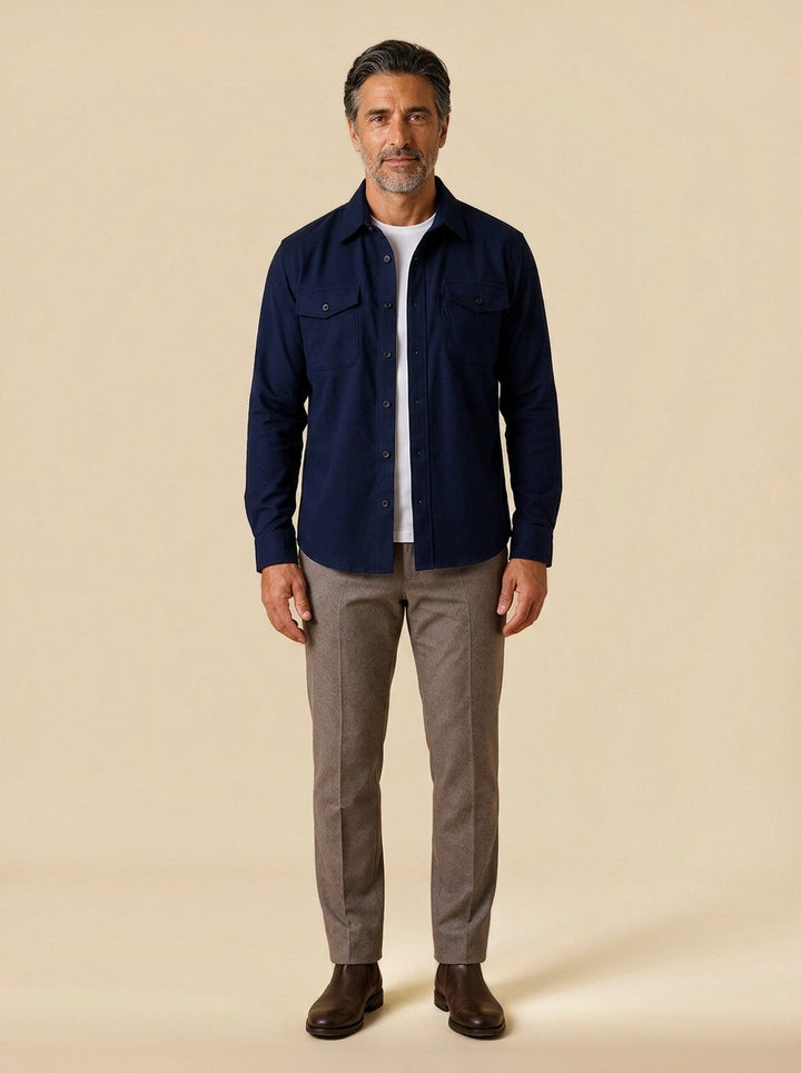 Osborne brushed overshirt in Navy, studio, Gentlemens Manor