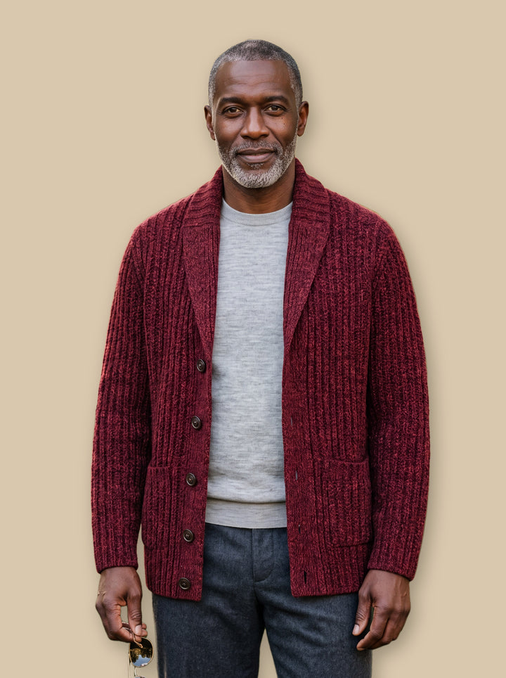 Oscar knit sweater in Burgundy, studio - Gentlemens Manor