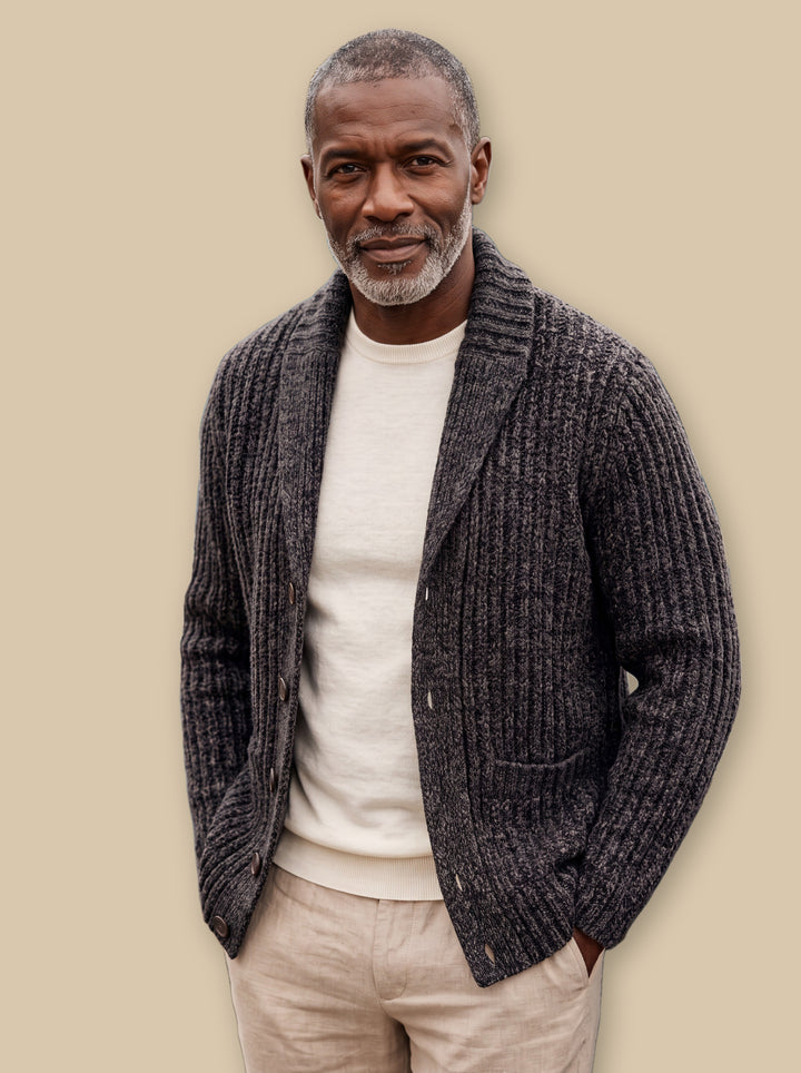 Oscar knit sweater in Charcoal, studio - Gentlemens Manor