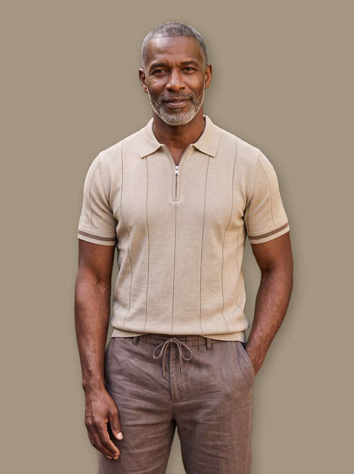 Otis polo shirt in Sand, studio - Gentlemens Manor