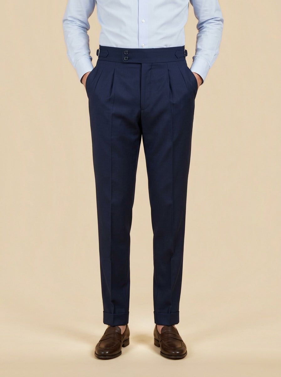 Paxton pleated trousers in Navy, studio, Gentlemens Manor