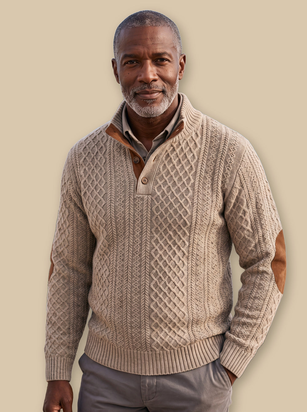 Pearce knit sweater in Beige, studio - Gentlemens Manor