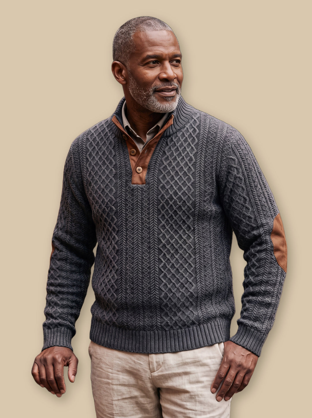 Pearce knit sweater in Charcoal, studio - Gentlemens Manor