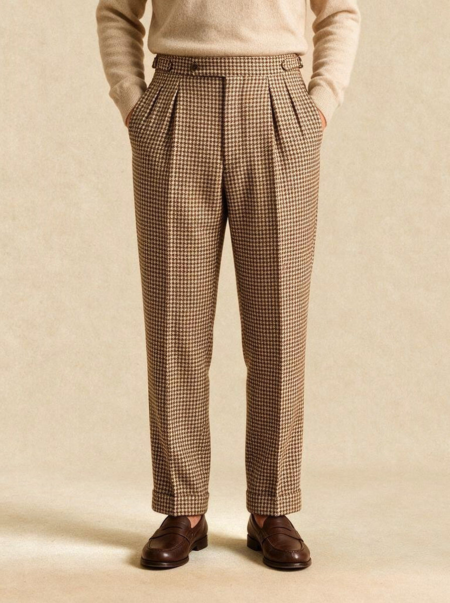 Pemberton houndstooth trousers in Brown, studio, Gentlemens Manor