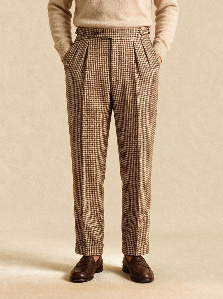 Pemberton houndstooth trousers in Brown, studio, Gentlemens Manor