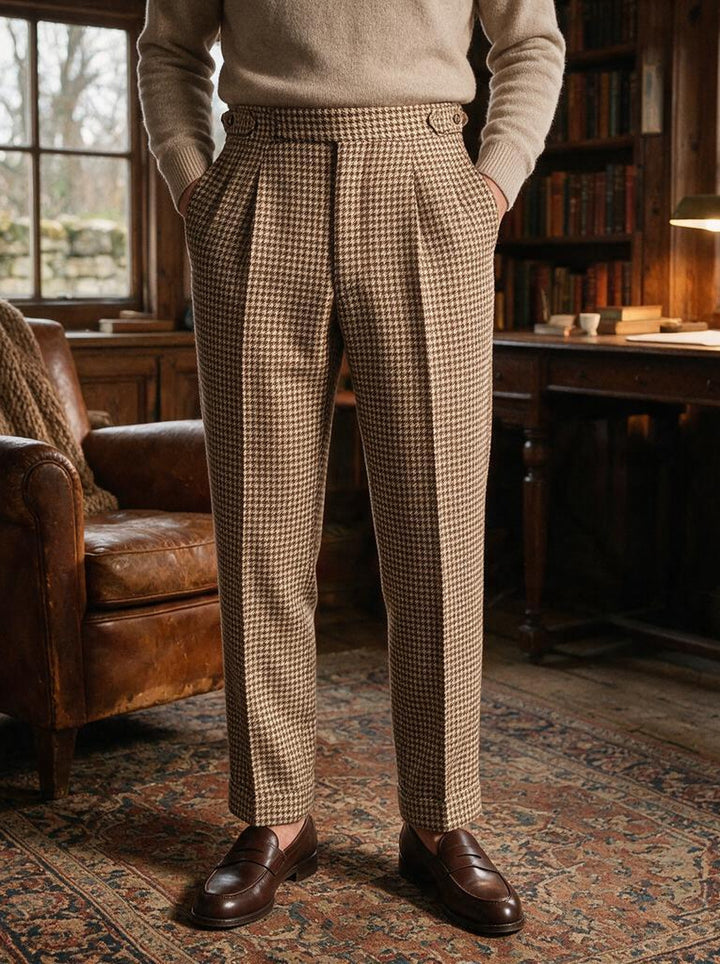 Pemberton houndstooth trousers in Brown, lifestyle, Gentlemens Manor