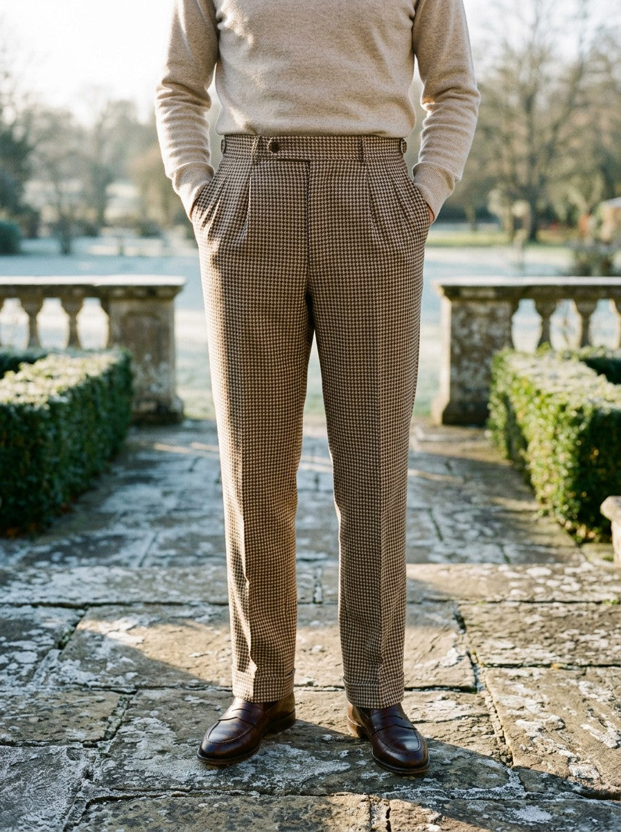 Pemberton houndstooth trousers in Brown, lifestyle, Gentlemens Manor