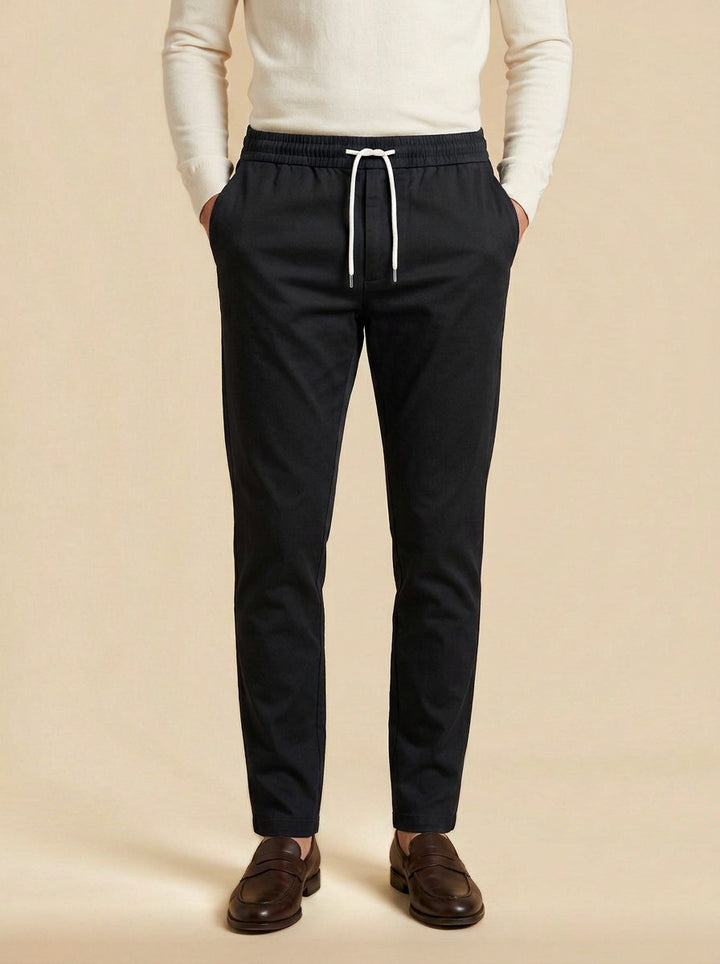 Pendleton slim twill drawstring trousers in Black, studio, Gentlemens Manor