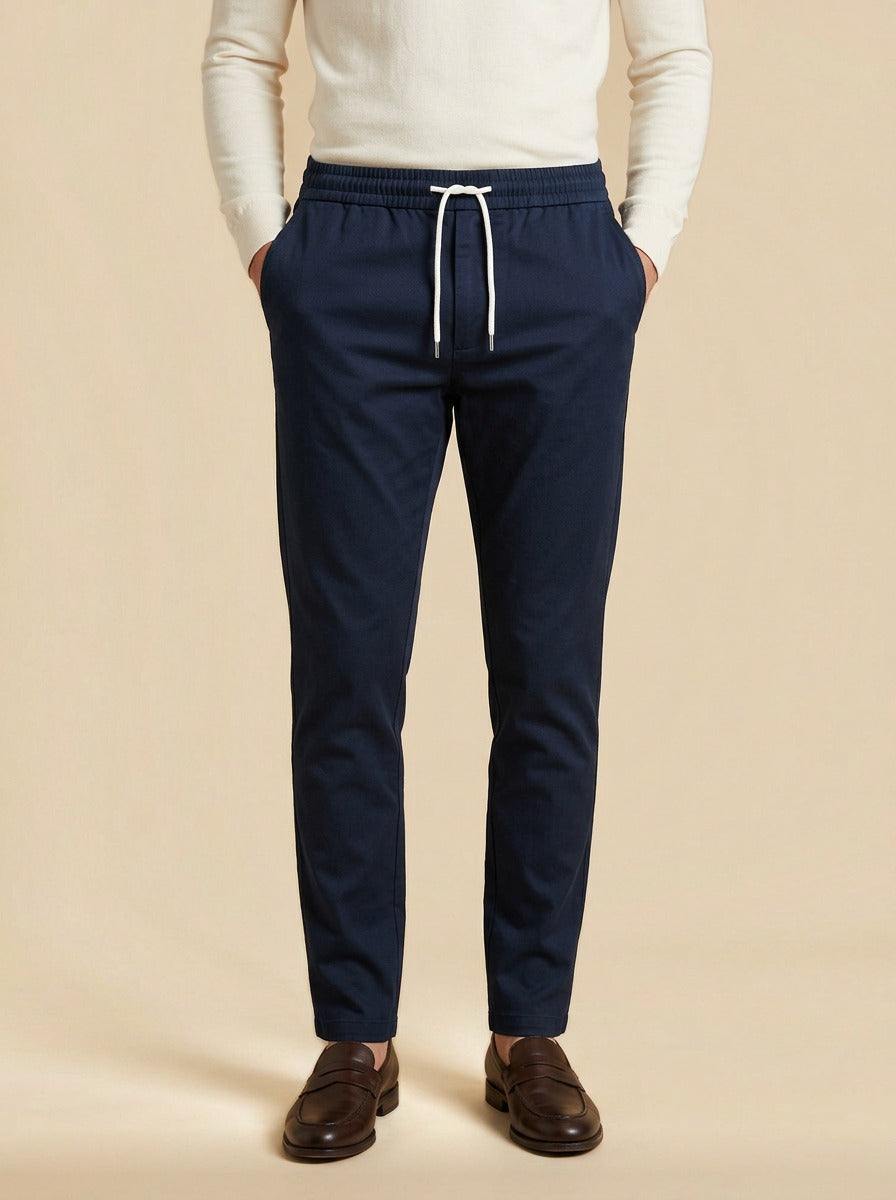 Pendleton slim twill drawstring trousers in Navy, studio, Gentlemens Manor