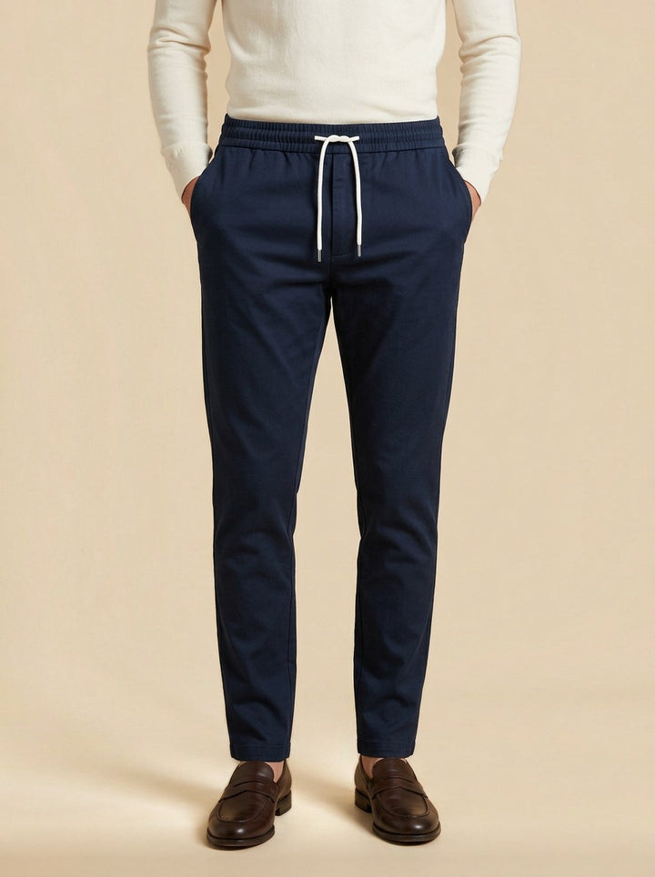 Pendleton slim twill drawstring trousers in Navy, studio, Gentlemens Manor