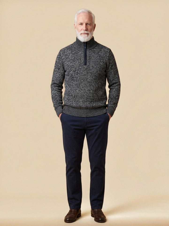 Penrose half zip sweater in Charcoal, studio, Gentlemens Manor