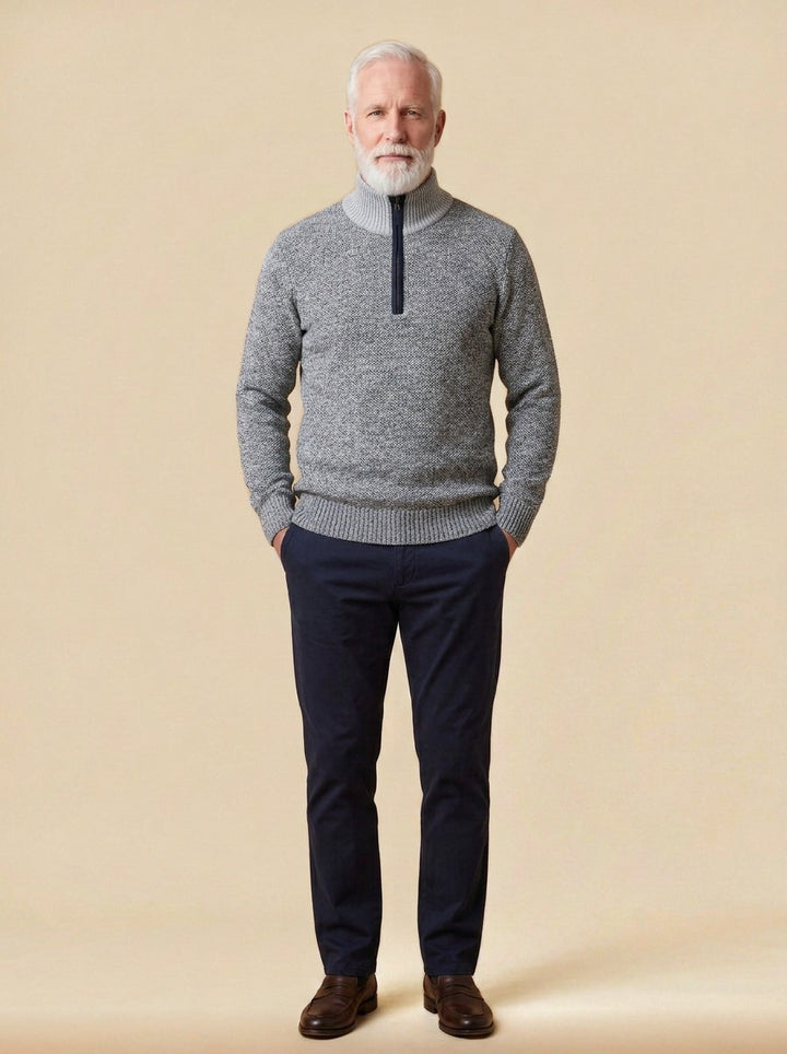 Penrose half zip sweater in Grey, studio, Gentlemens Manor