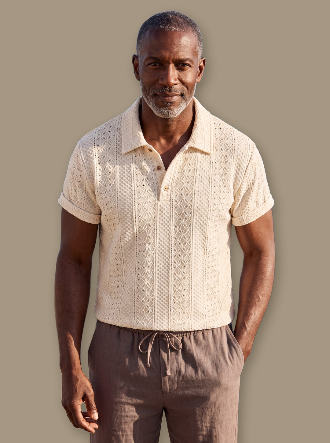 Peter polo shirt in Cream, studio - Gentlemens Manor