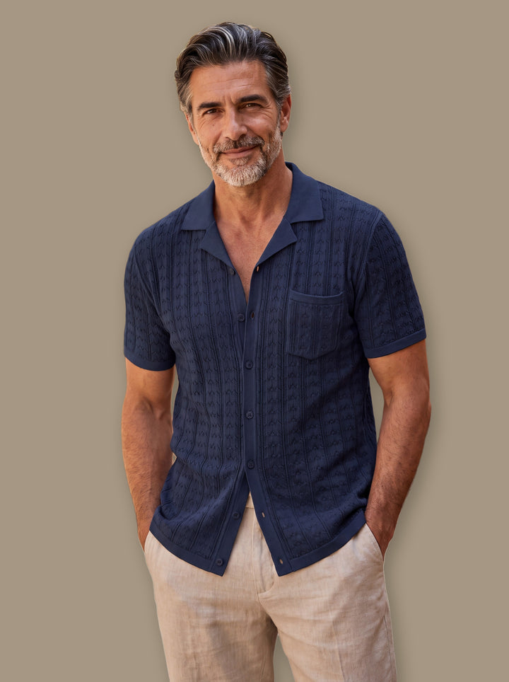 Peyton knit sweater in Navy, studio - Gentlemens Manor