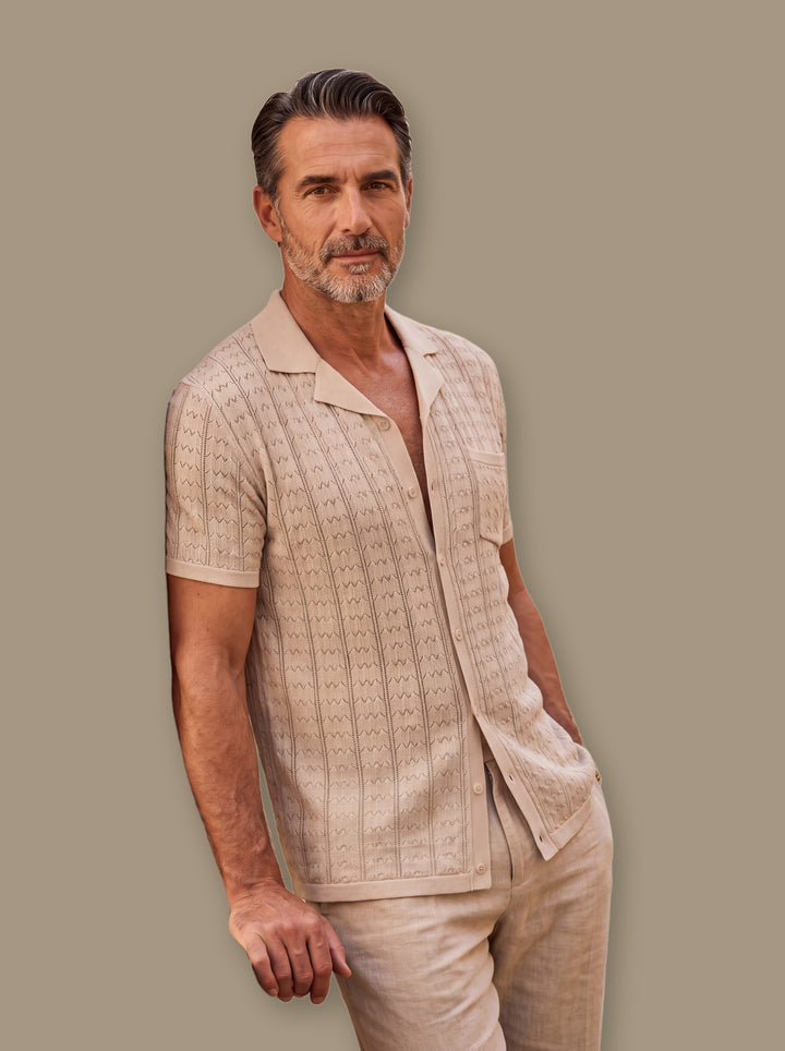 Peyton knit sweater in Sand, studio - Gentlemens Manor