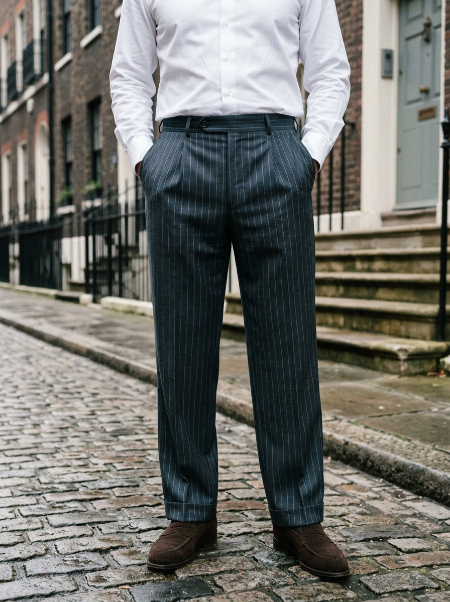Pickett pinstripe dress pants in Charcoal, lifestyle, Gentlemens Manor