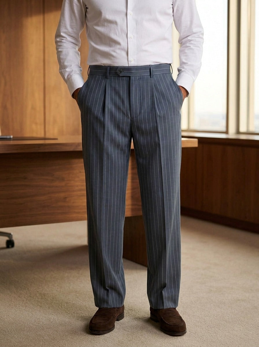 Pickett pinstripe dress pants in Charcoal, lifestyle, Gentlemens Manor
