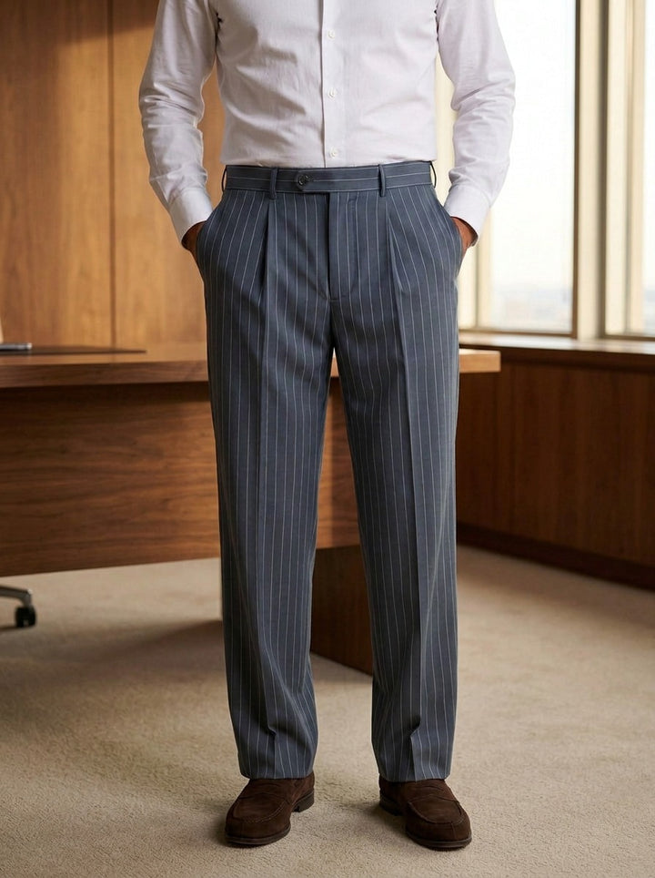 Pickett pinstripe dress pants in Charcoal, lifestyle, Gentlemens Manor