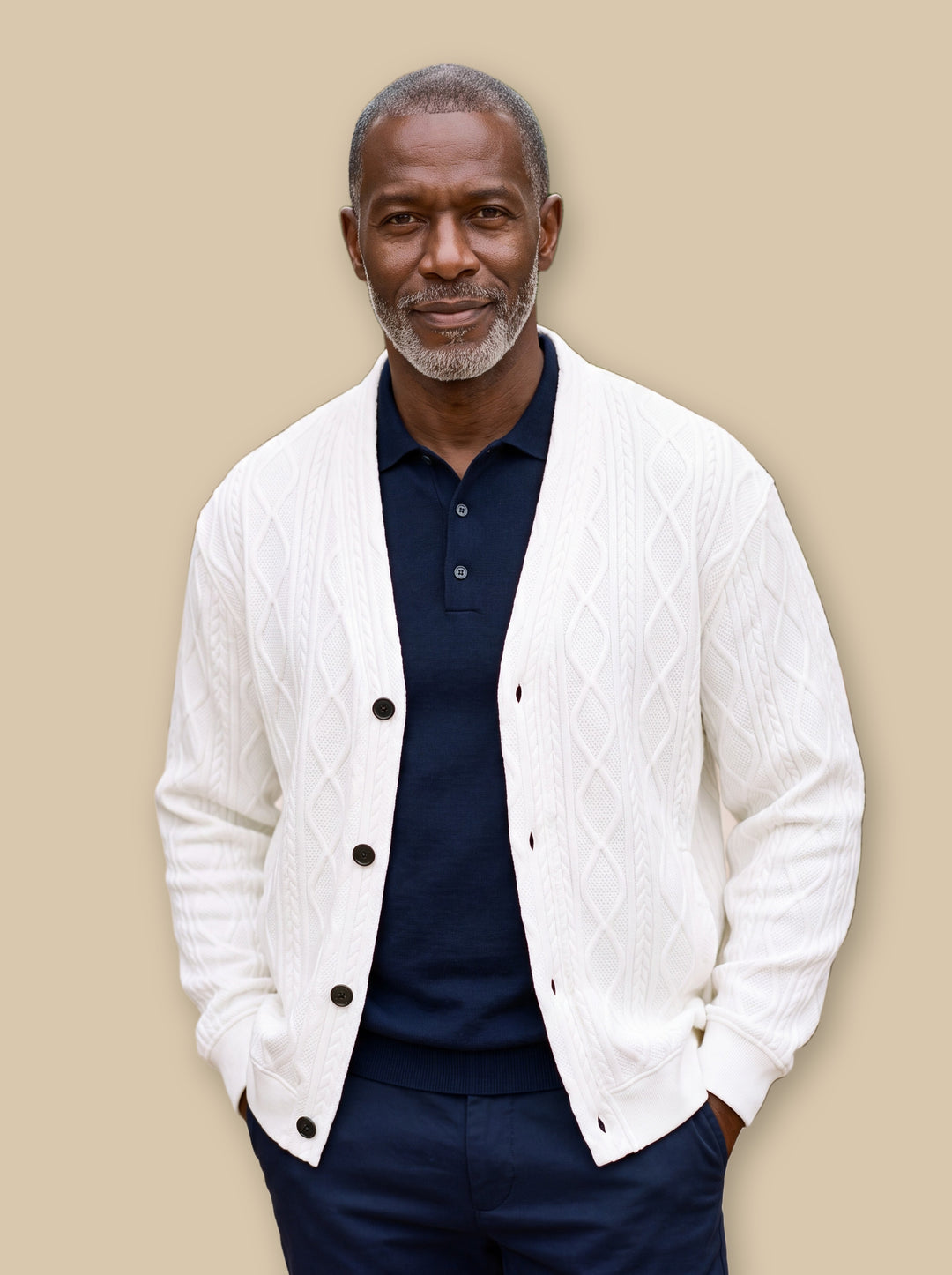 Prentice knit sweater in White, studio - Gentlemens Manor