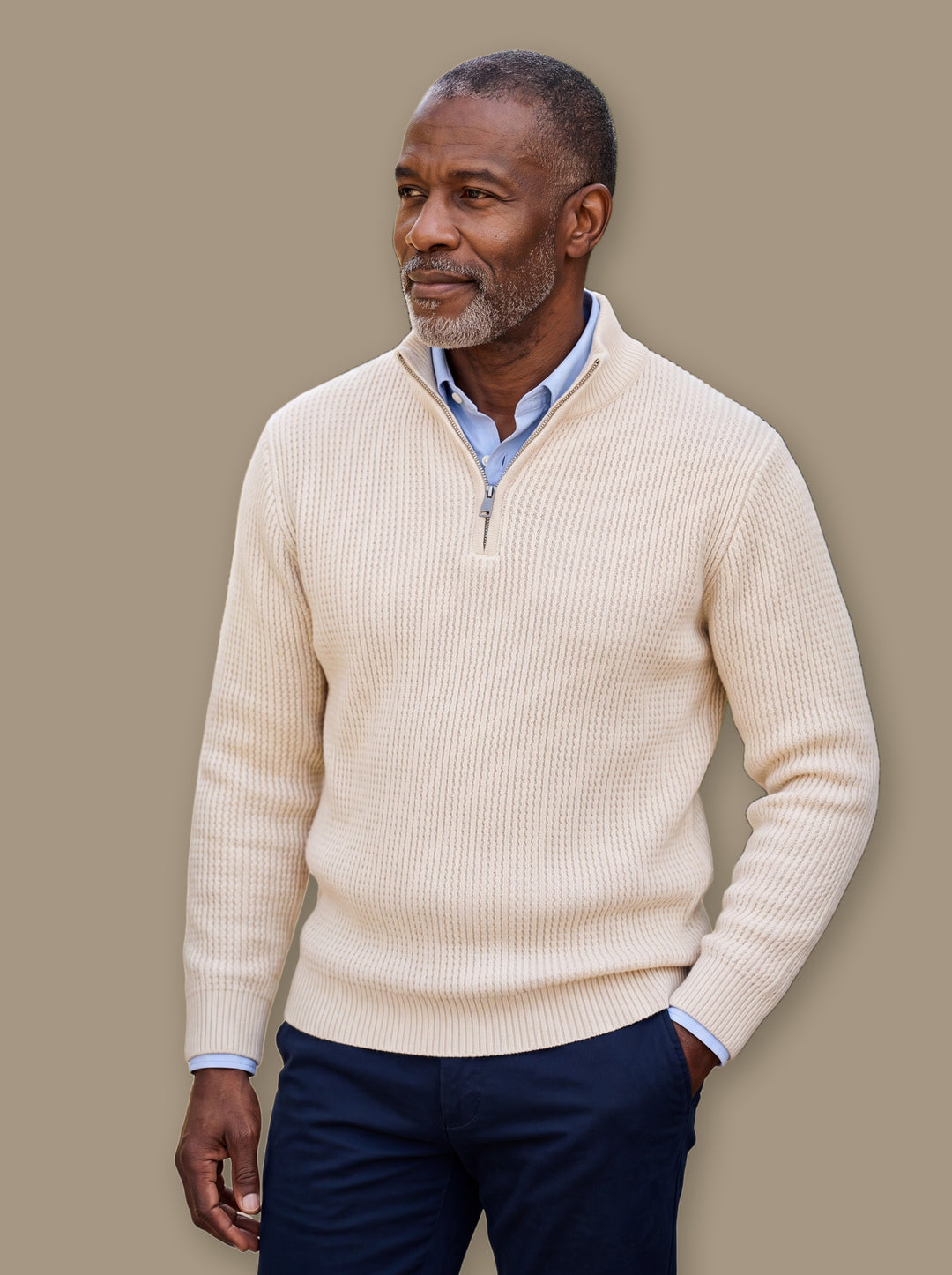 Prosper knit sweater in Cream, studio - Gentlemens Manor