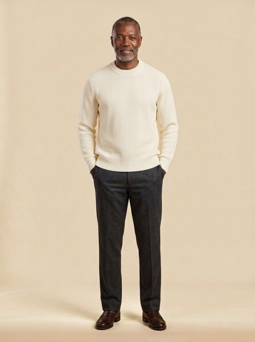 Pryor sweater in White, studio, Gentlemens Manor