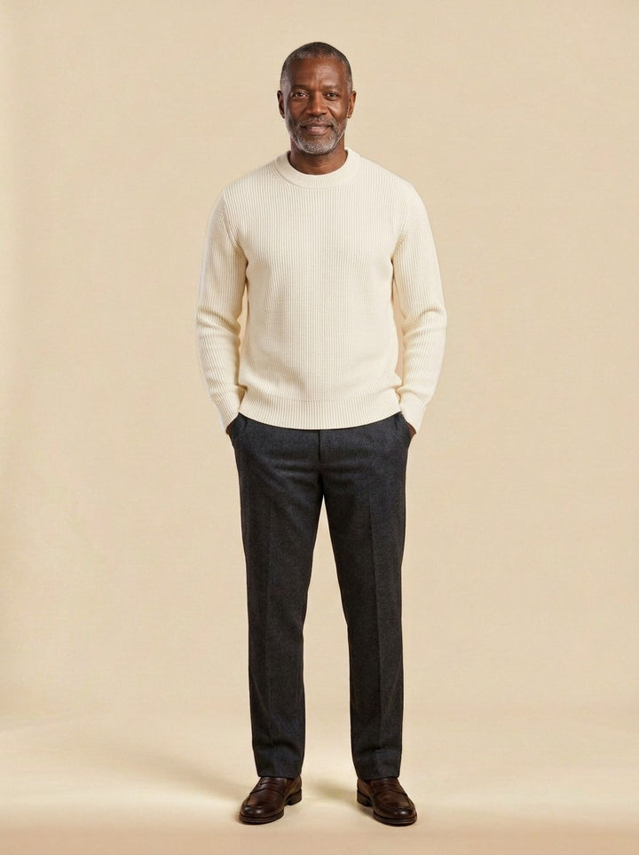 Pryor sweater in White, studio, Gentlemens Manor