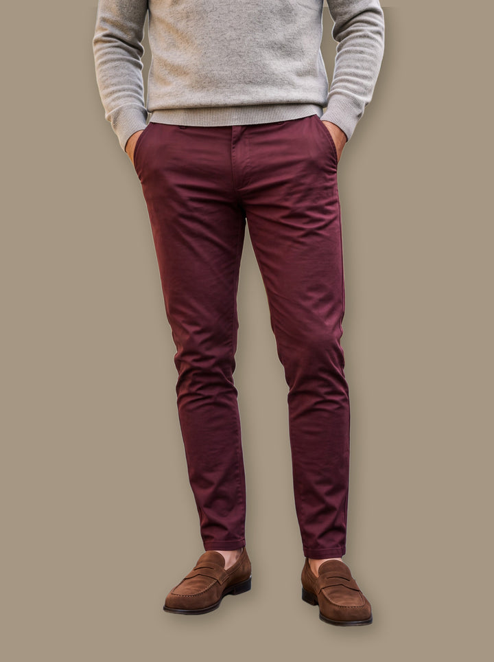 Quinton trousers in Burgundy, studio - Gentlemens Manor