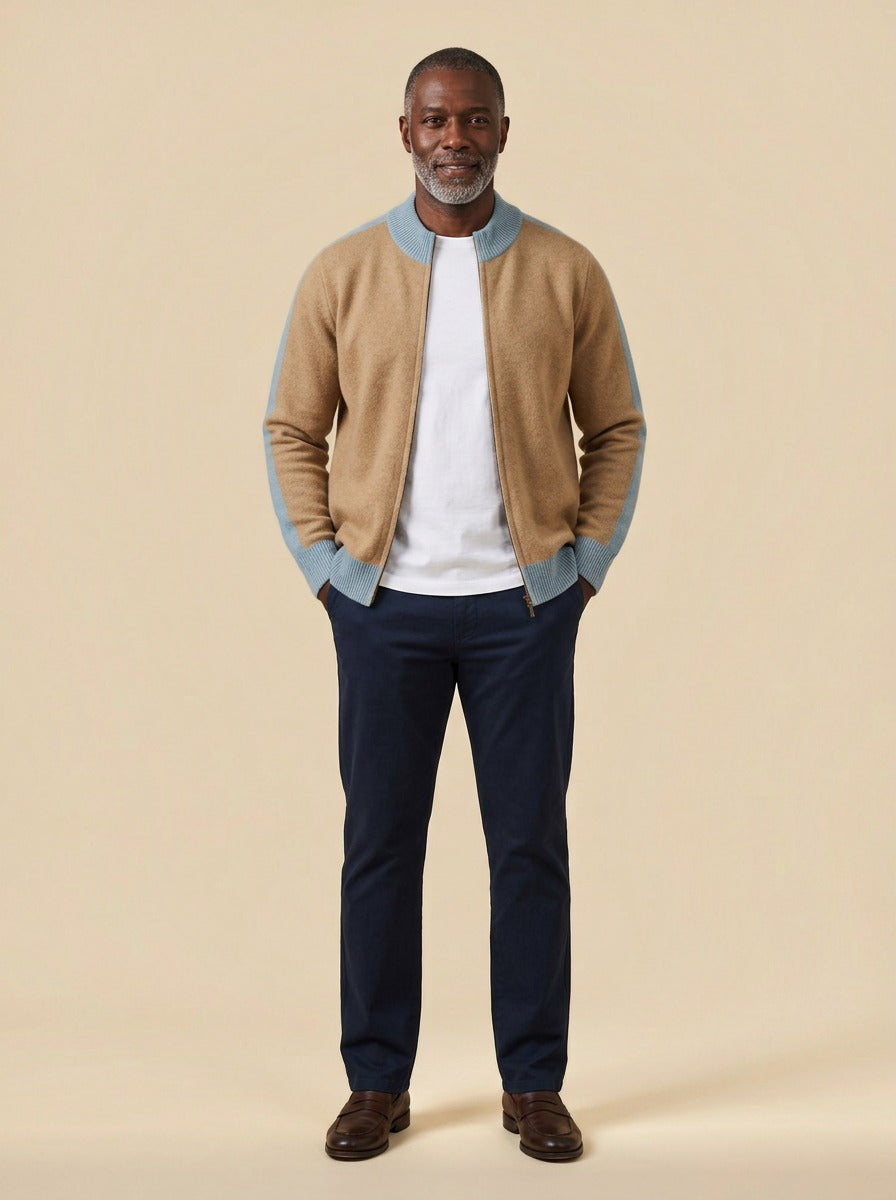 Radford zip cardigan in Camel, studio, Gentlemens Manor