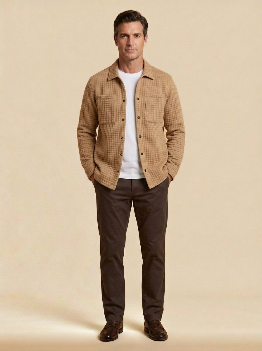 Radley shirt jacket in Camel, studio, Gentlemens Manor