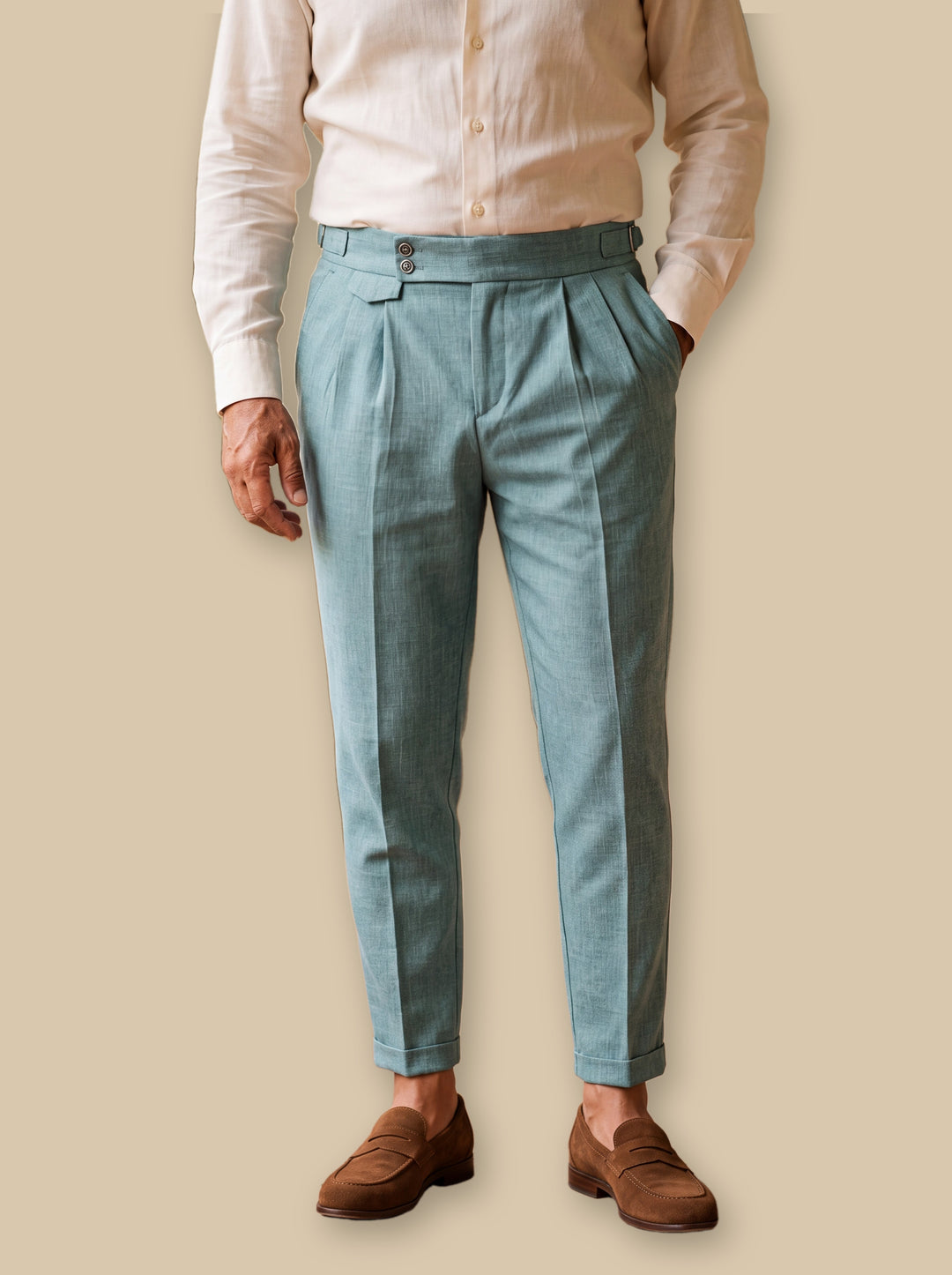 Ramsey trousers in Sage, studio - Gentlemens Manor
