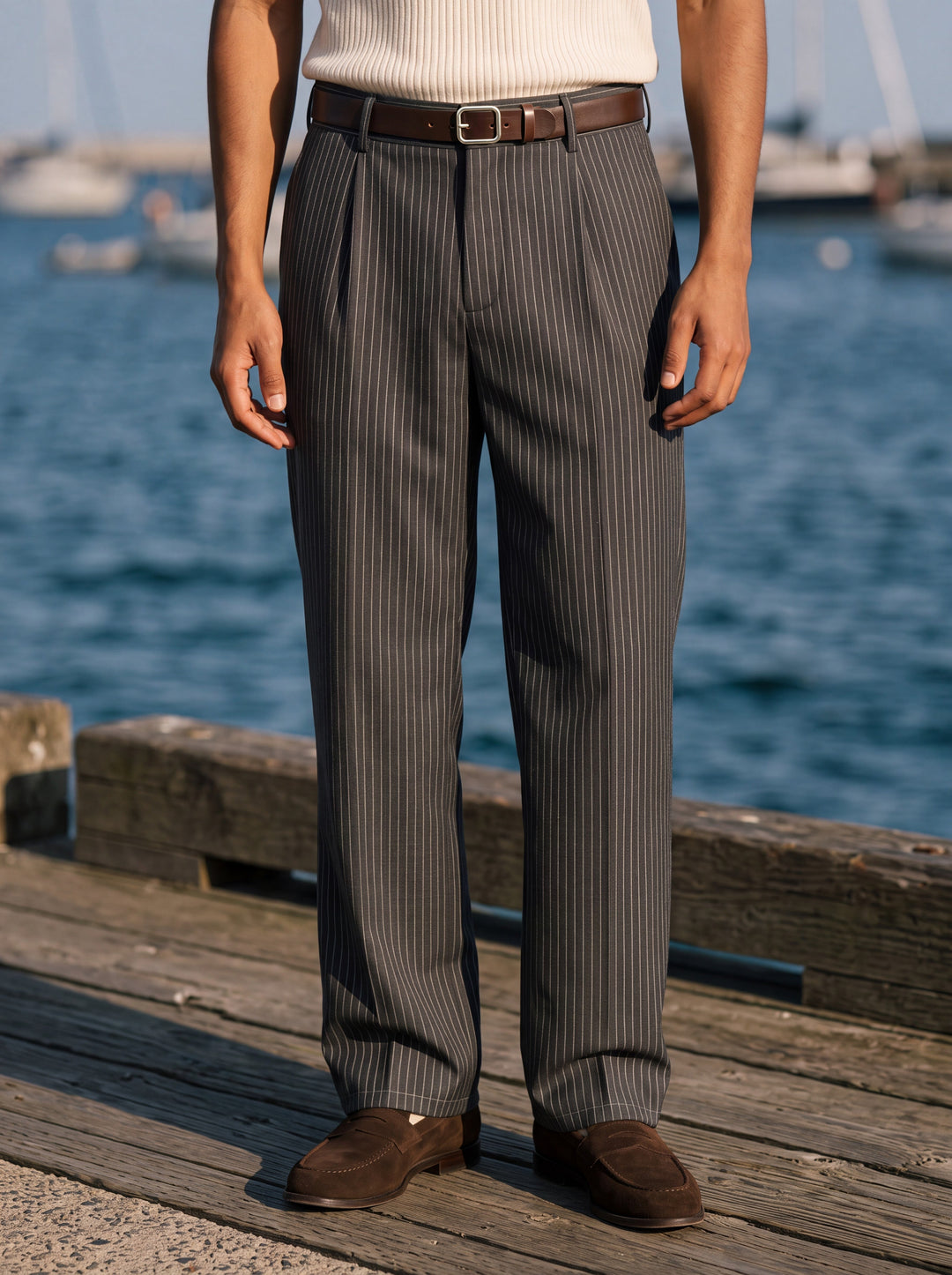 Randall pinstripe pants in Black, lifestyle, Gentlemens Manor