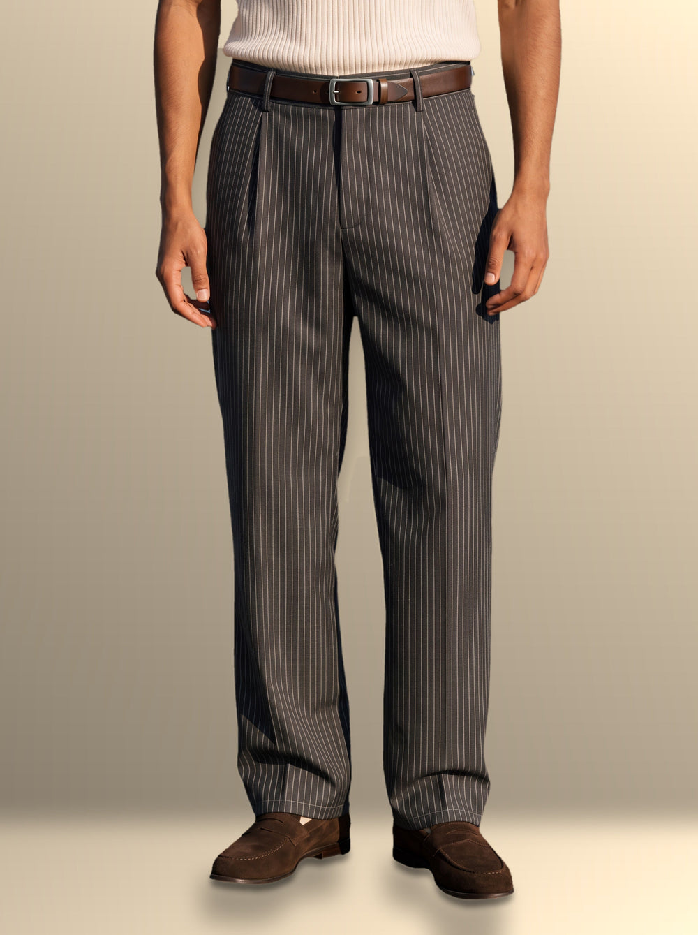 Randall pinstripe pants in Black, studio, Gentlemens Manor